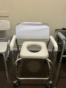 Rolling Shower Chair & Commode / Bathroom Transport Wheelchair