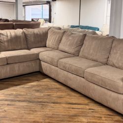 Delivery available brown L-shaped sectional sofa couch