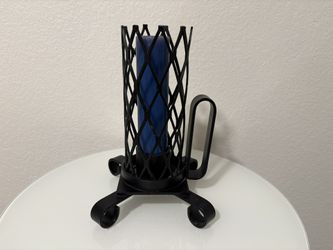 Pillar Candle Holder Heavy Black Metal Handle