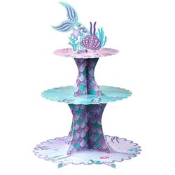 3 Tier Mermaid Cupcake Stand Birthday Party Decorations Mermaid Theme Cake Holder Under The Sea Cake Stand Tail Toppers for Girls Underwater Ocean Bab