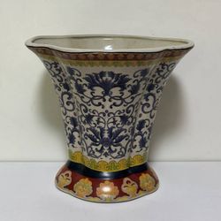 Antique Hexagonal Hand Painted Vase