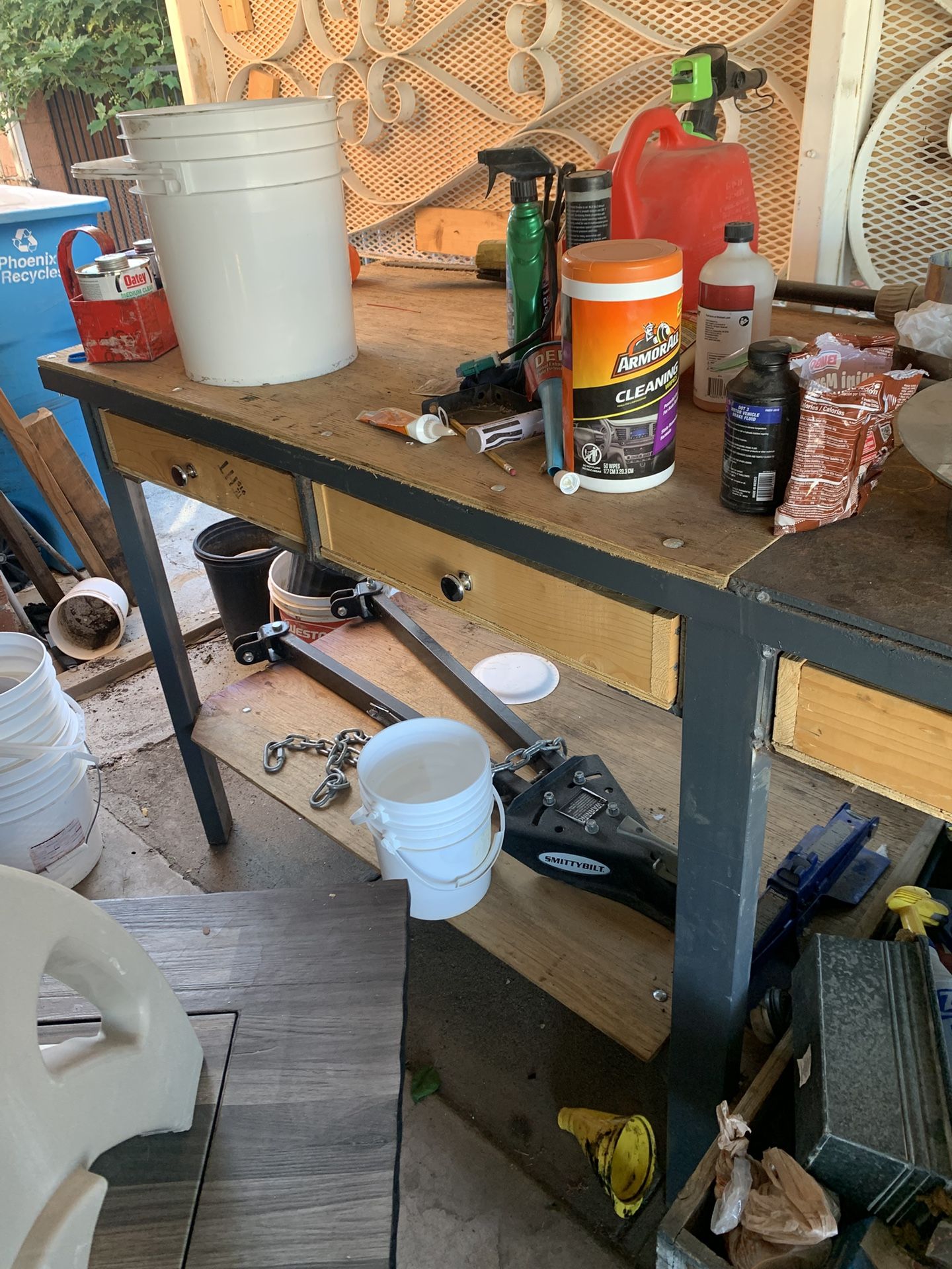 Large Heavy Duty Wooden And Metal Work Table Tools