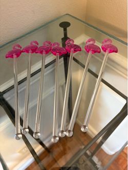 Pink flamingo cocktail swizzle sticks acrylic set of 8
