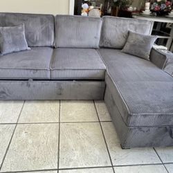 Corduroy Sectional Sleeper With Storage And USB Charging Port