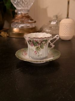 Antique Porcelain Floral Teacup and Saucer