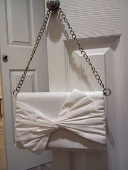 White Satin Clutch with Chain Strap