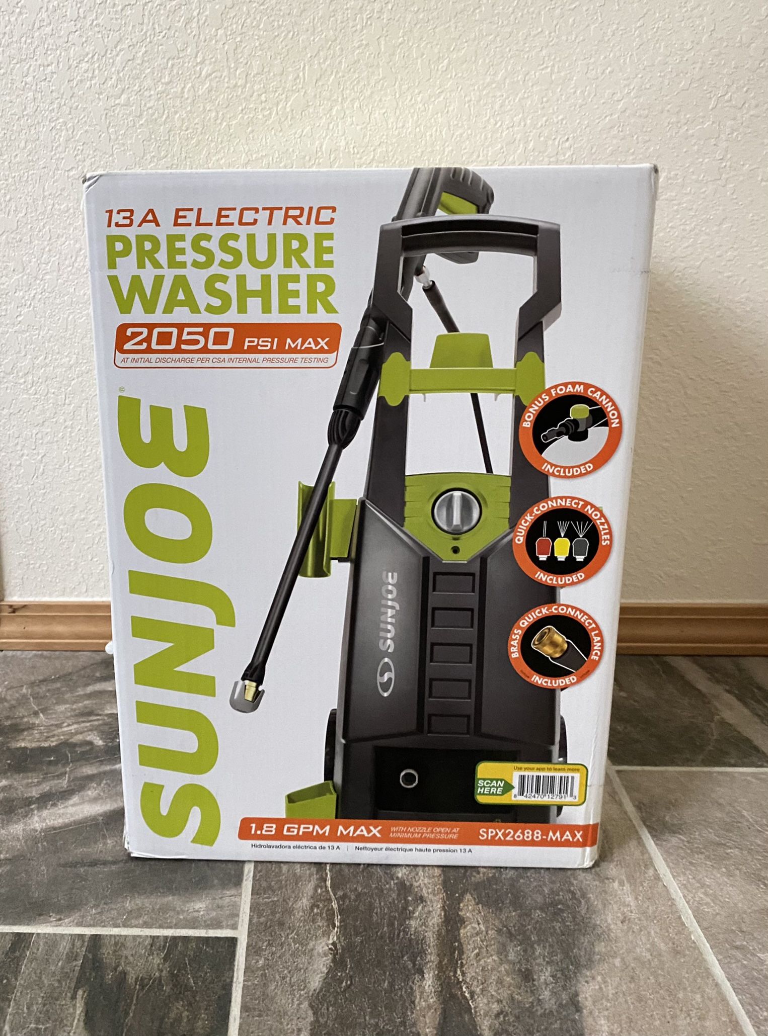 Sun Joe SPX2688-MAX Electric Pressure Washer , 13-Amp , 2050 PSI MAX , 1.8 GPM MAX NEW*