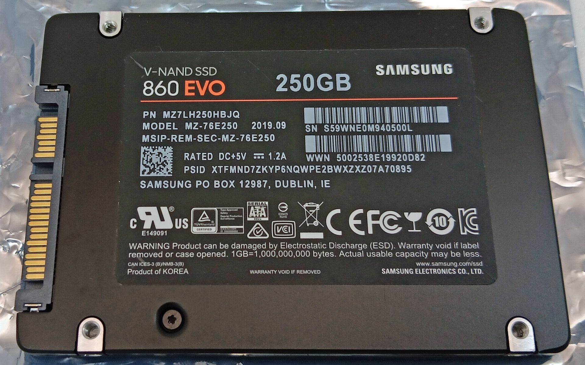 Samsung SATA SSD 860 EVO 250GB - Tested In Good Condition
