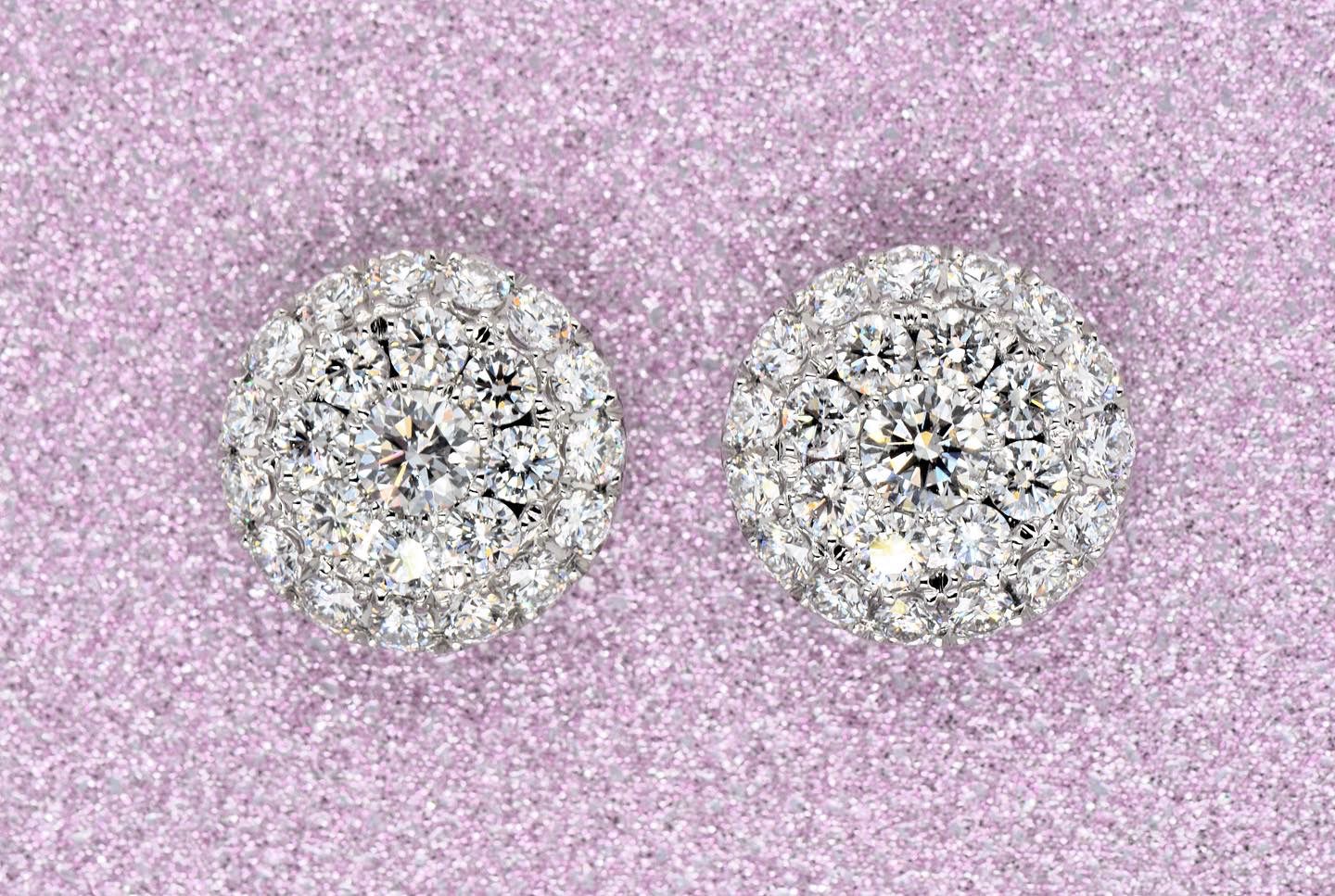 18k White Gold 1.90ctw Diamond Pave Row Earrings