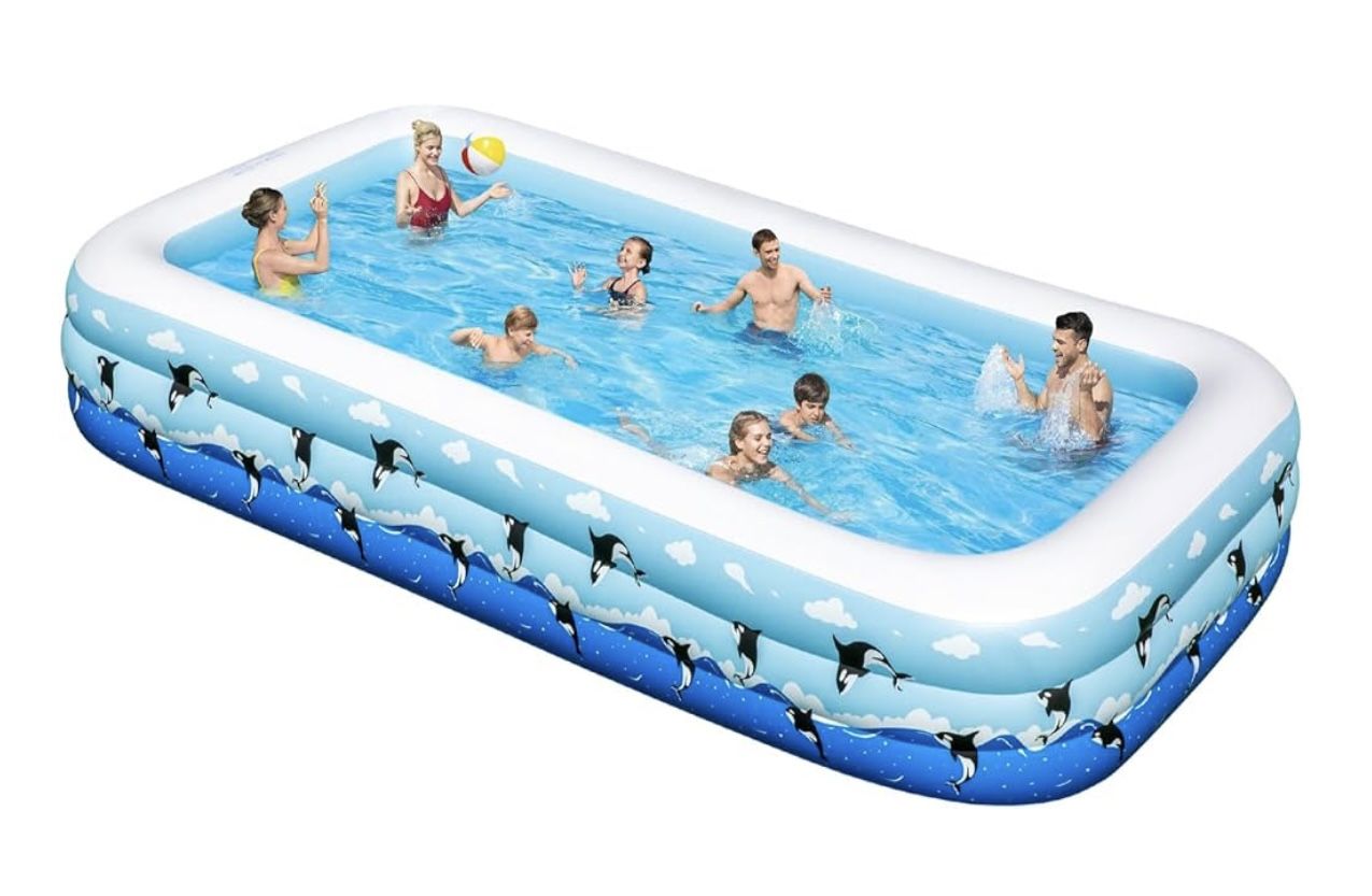 Extra Large Inflatable Pool for Kids Adults, 145" X 74" X 22" Full Size Family Blow Up Pool