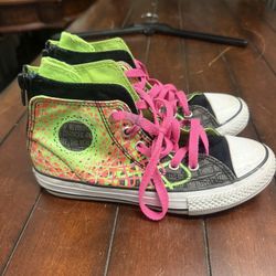 Converse Junior 1 Sz Neon Double Chuck Taylor All Star  Black /Green/pink