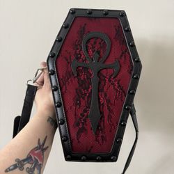 Dolls Kill Brand Coffin Purse Handbag Red Lace Bag New 