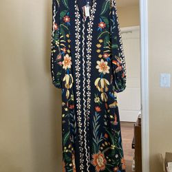 Anthropologie FARM Rio Floral long-sleeve button-up Shirt Dress (S)