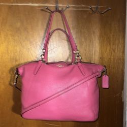 Coach New York Kesley Pebbled Pink Leather Large Satchel Bag