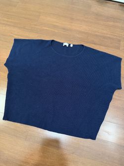 Cyrus Navy Ribbed Boxy Crew Neck Top