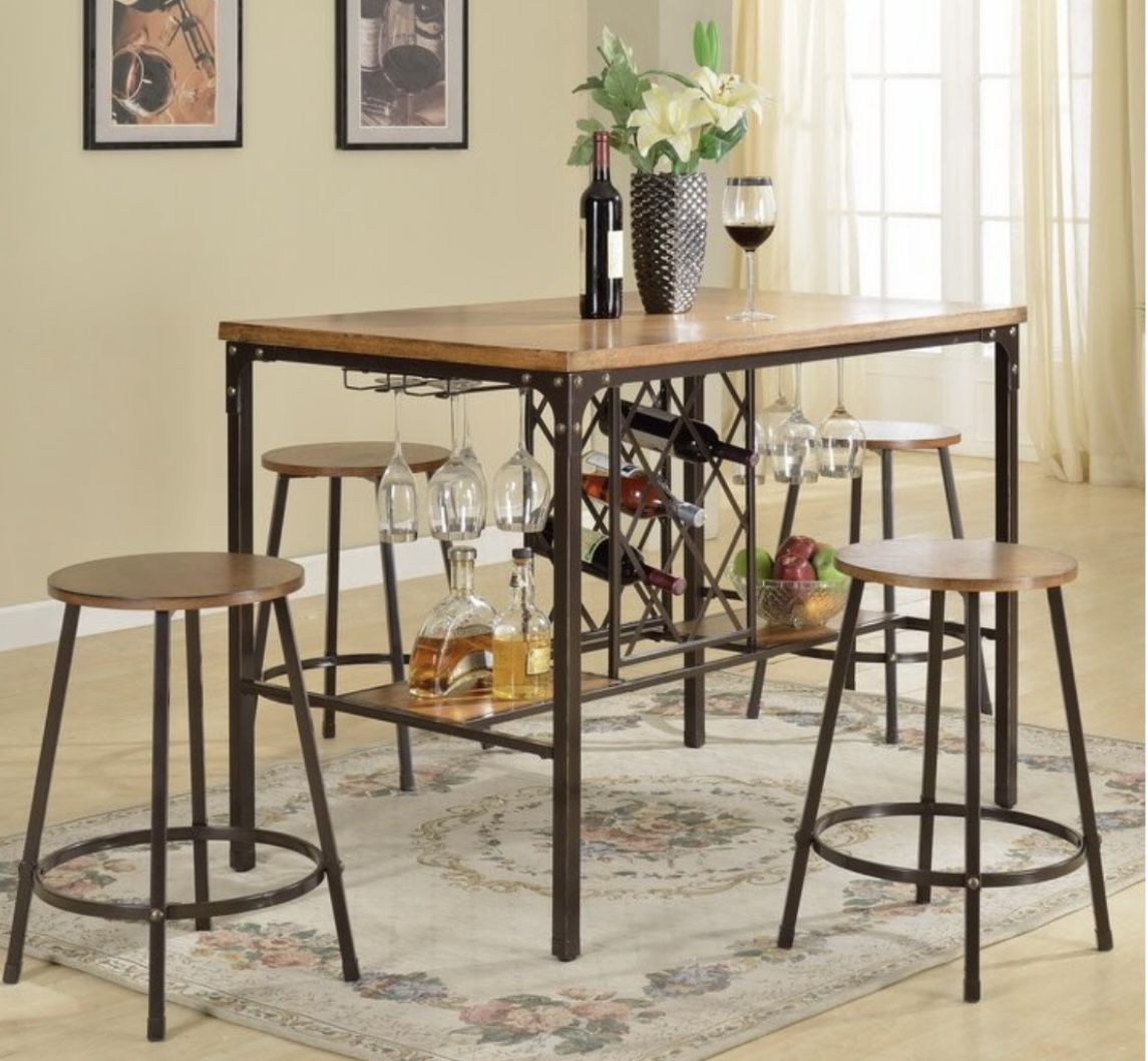 Bar Table With Four Stools / Breakfast Table / Four Chairs