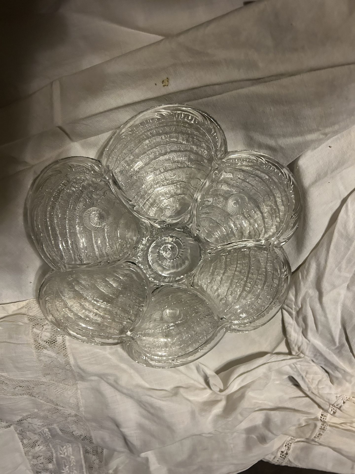 Portieux Vallerysthal France Clear Textured Glass Oyster Clam PlatesPortieux