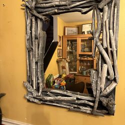 Beautiful Side Table, Matching Chairs and One Of Kind Matching Driftwood Mirror 
