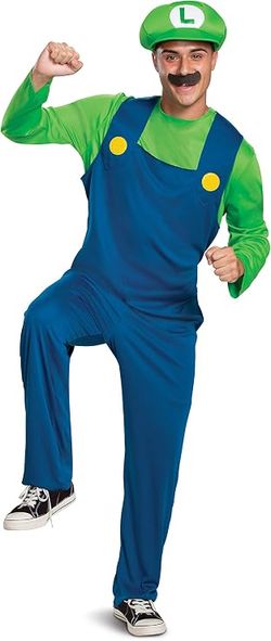 Disguise Official Nintendo Super Mario Bros Luigi Adult Costume w/Hat, Medium