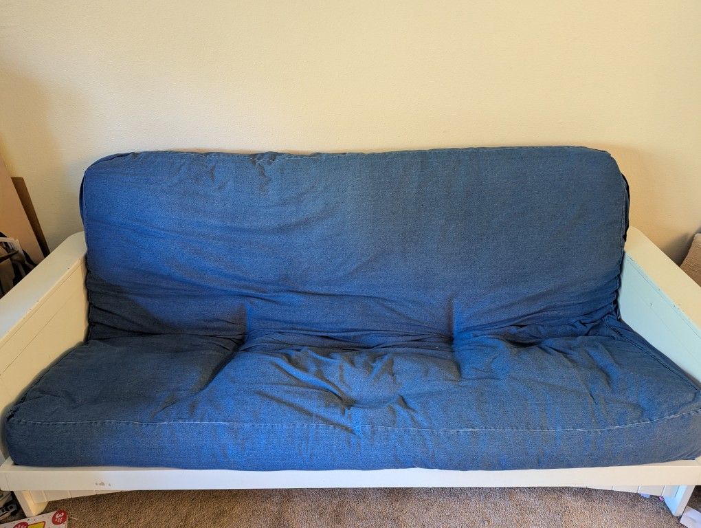 Full Size Futon with White Wooden Frame