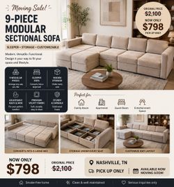 9-Piece Modular Sectional Sleeper Sofa with Storage | Original $2,100 | $798 Pickup