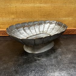 Vintage Chinese Copper Hand Hammered Tin Boho Oval Bowl