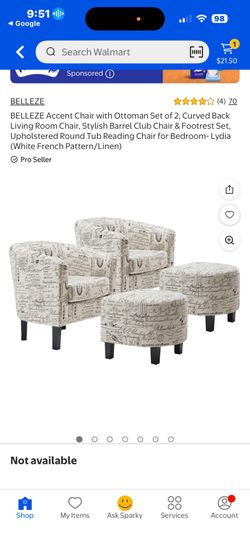 Two chairs and footstools