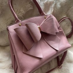 GROSSI Pink Bow Purse With Gold Colored Accents