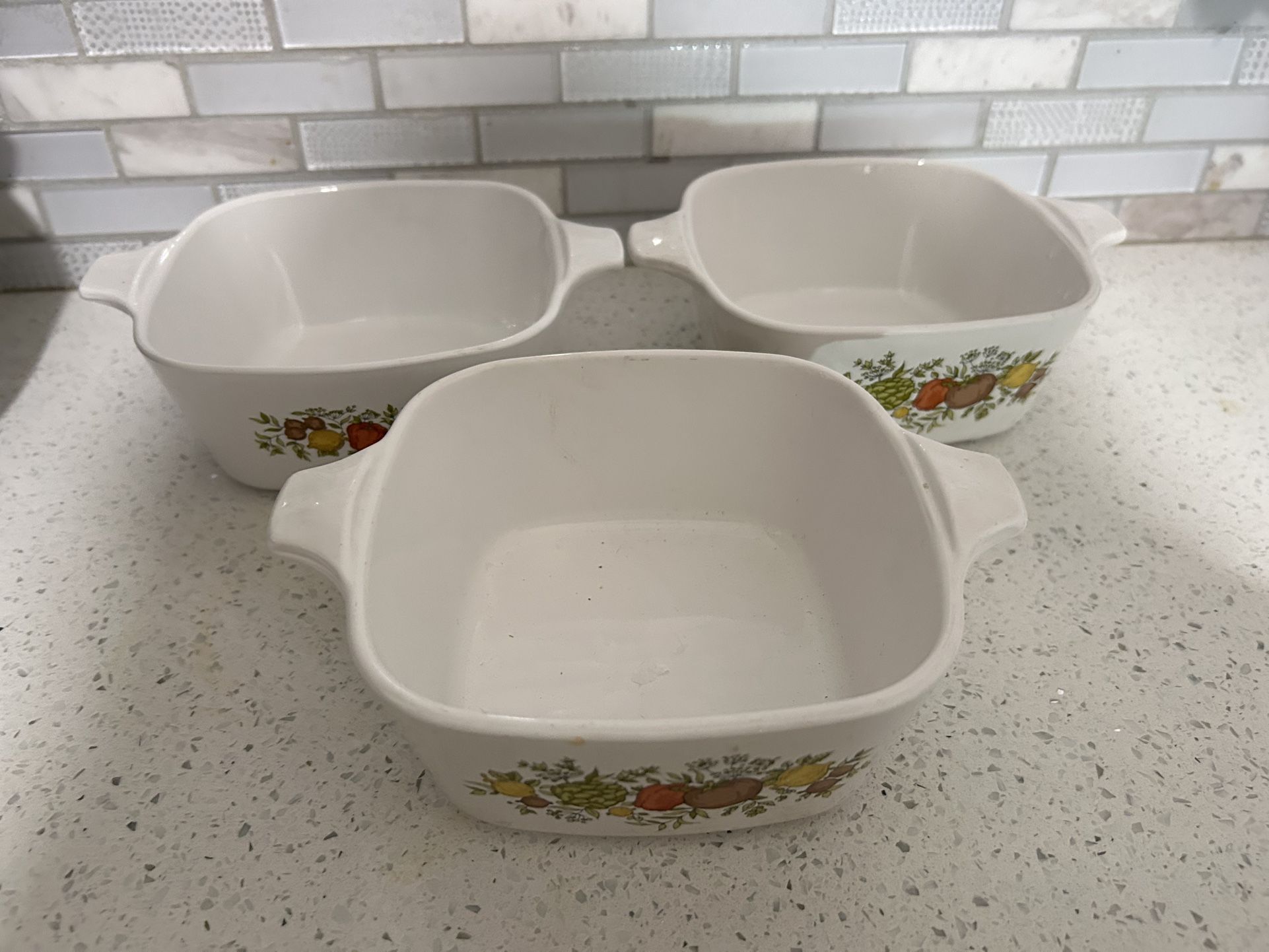 Lot of three vintage corning ware spice of life petite casserole dishes