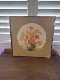 Framed Watercolor Floral Still Life Painting