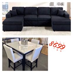 December Deals 🎁Sectional Sofa & 5-pc Dining Table Set ✅$699 No Tax