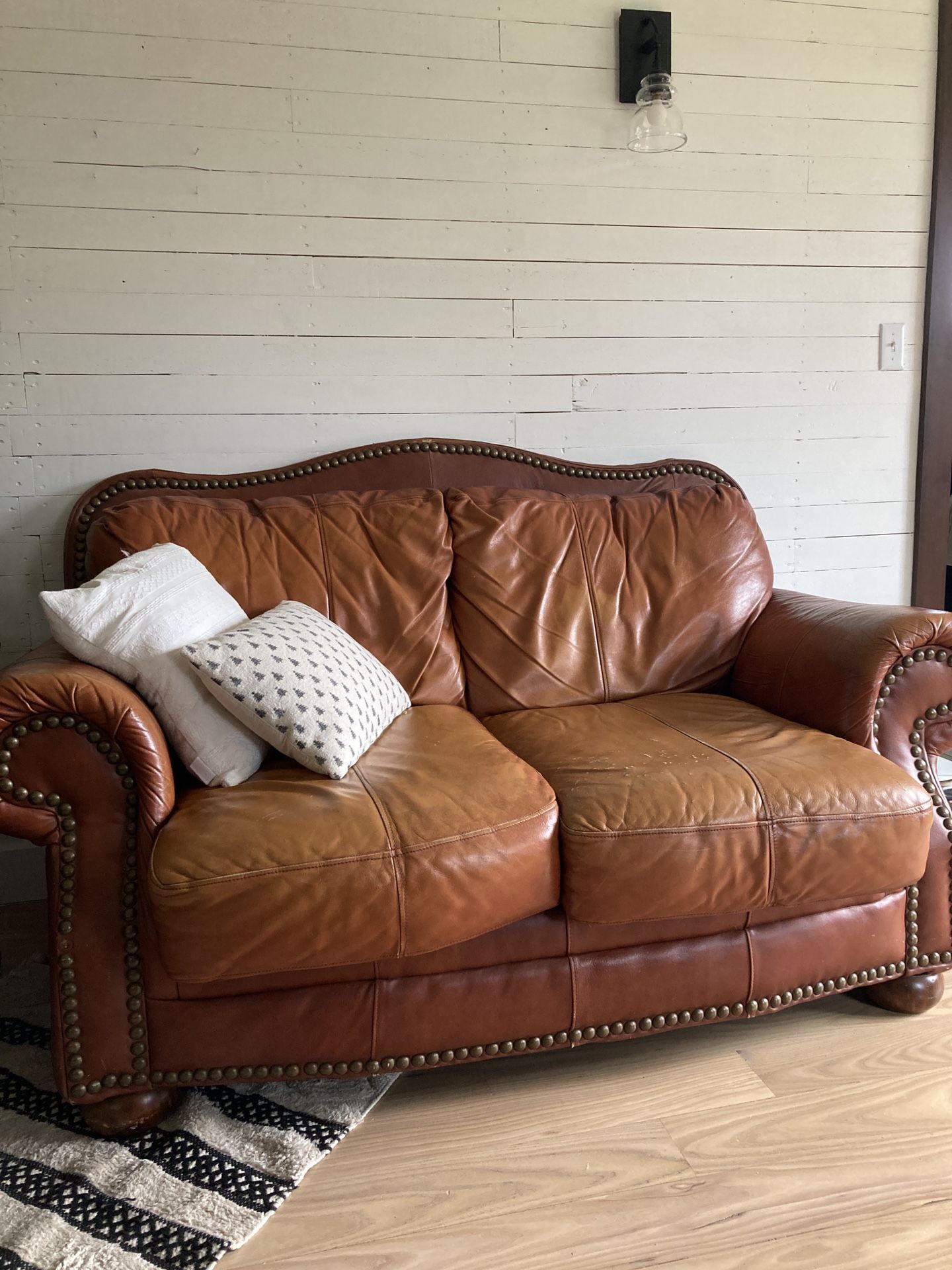 Classic Library Cozy Brown Studded Leather Loveseat