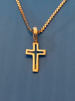 Petite 14k Yellow Gold Cross Pendant Necklace 19” 2.70g