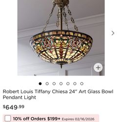 Robert Louis Tiffany Chiesa 24" Art Glass Bowl Pendant Light
