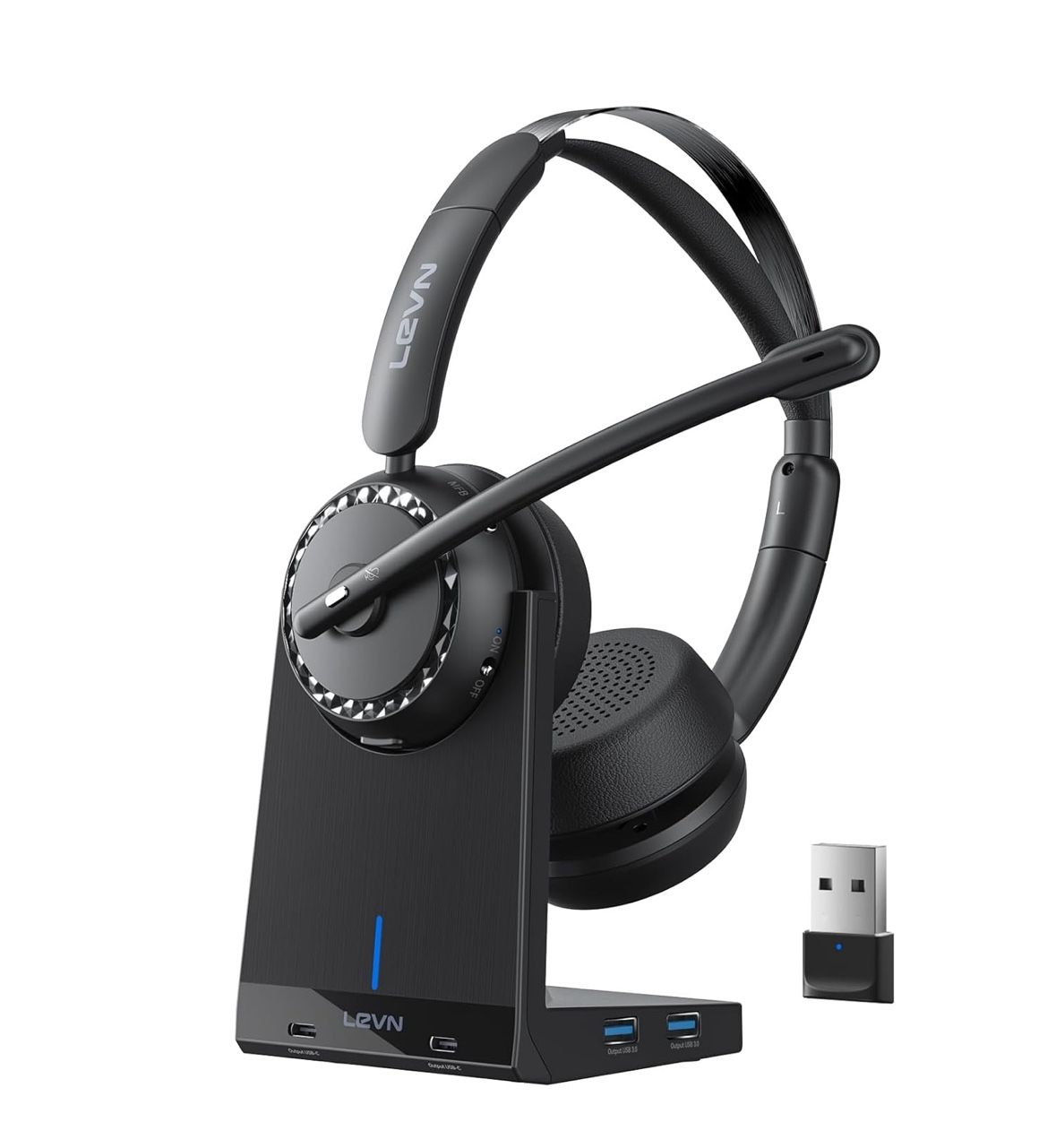 Wireless Headset, Wireless Headset with Mic for Work, AI Noise Cancelling, 65 Hrs Working Time, Bluetooth Headphones with Microphone from Home/Compute