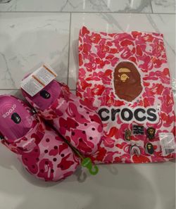 BAPE Crocs Pink Camo Size 7