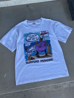 Vintage Surfers Paradise Shark Attack Tee - Mens L, White Australia Souvenir