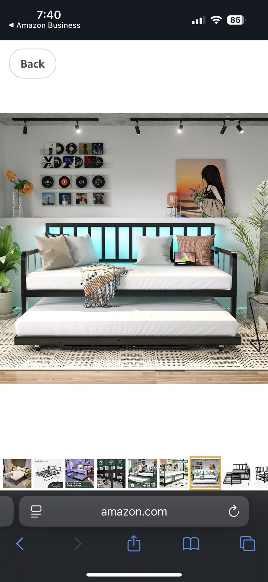 Twin Size Bed With Trundle LED lights & Plug In
