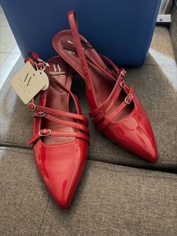 Worthington Sedrick Red Patent Slingback Kitten Heel Pump Pointed Toe Shoes 👠