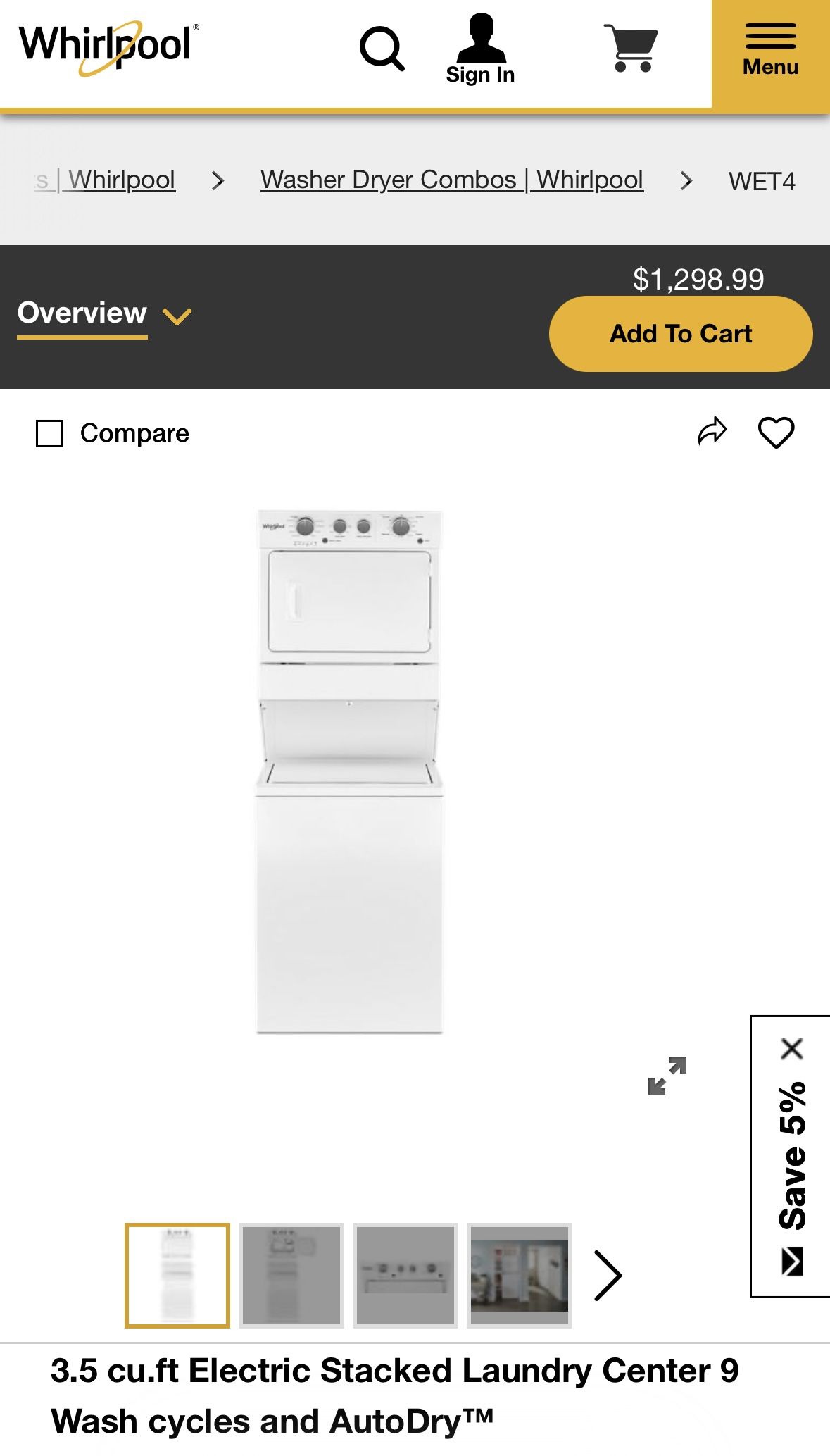 Whirlpool Stackable washer and dryer