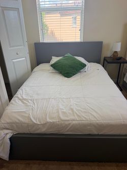 Gray Upholstered Queen Bed Frame