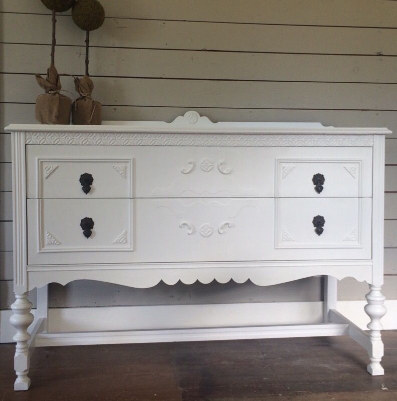 White antique buffet "built by John since 1891"