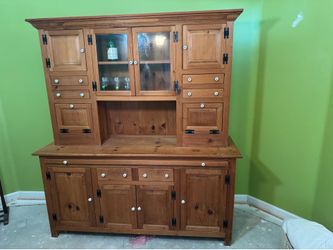 Solid Wood Farmhouse Hutch / China Cabinet – Great Condition