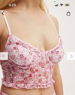 Pink Floral Lace Crop Bralette Top