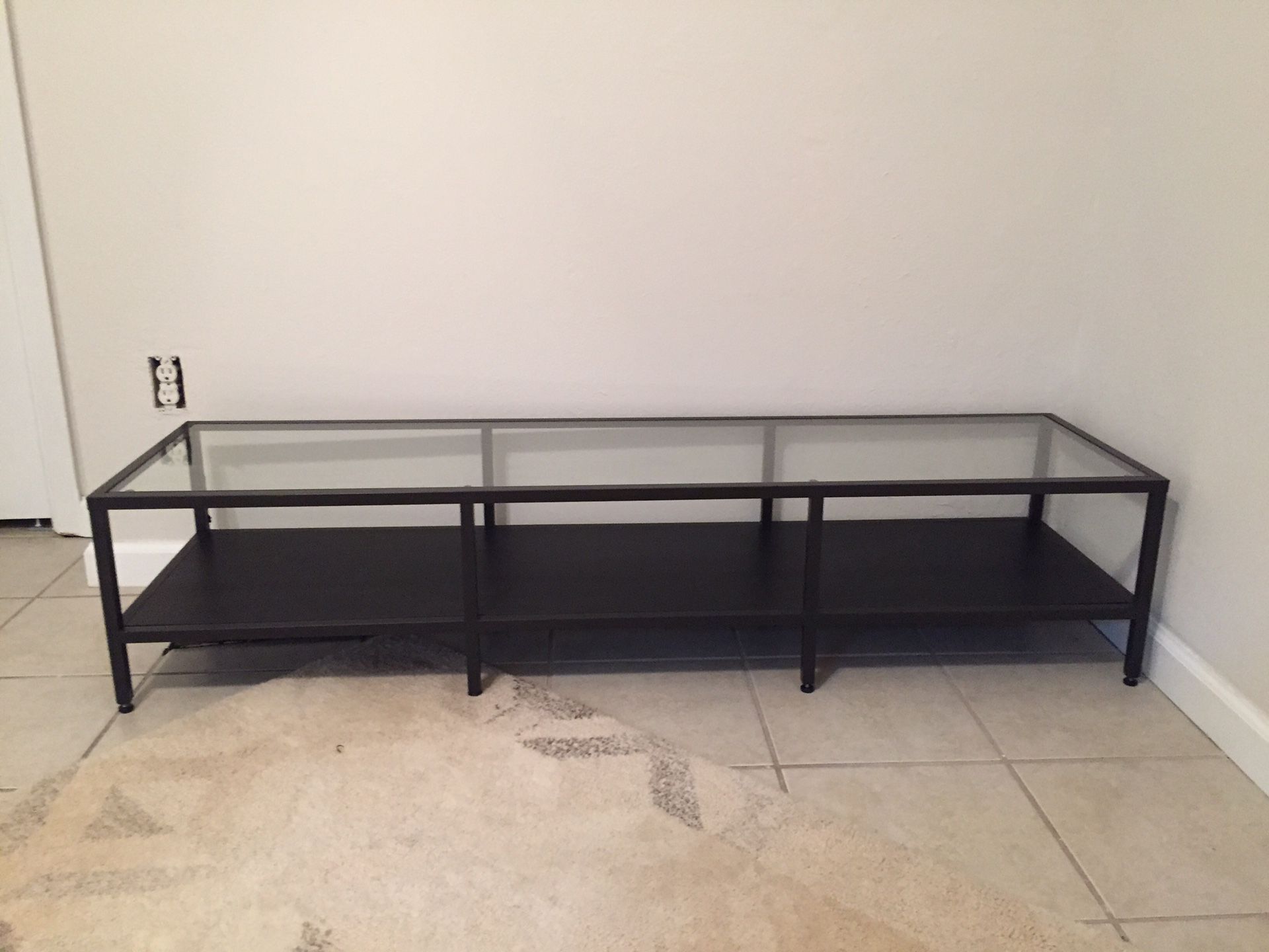 Black metal and glass top tv stand 60 inches long