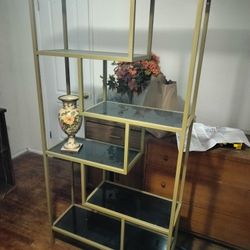 Modern Gold Metal & Glass Display Shelf / Bookcase