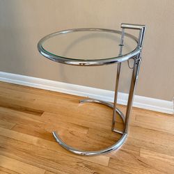 MCM Eileen Gray Style Chrome Adjustable Glass Side Table