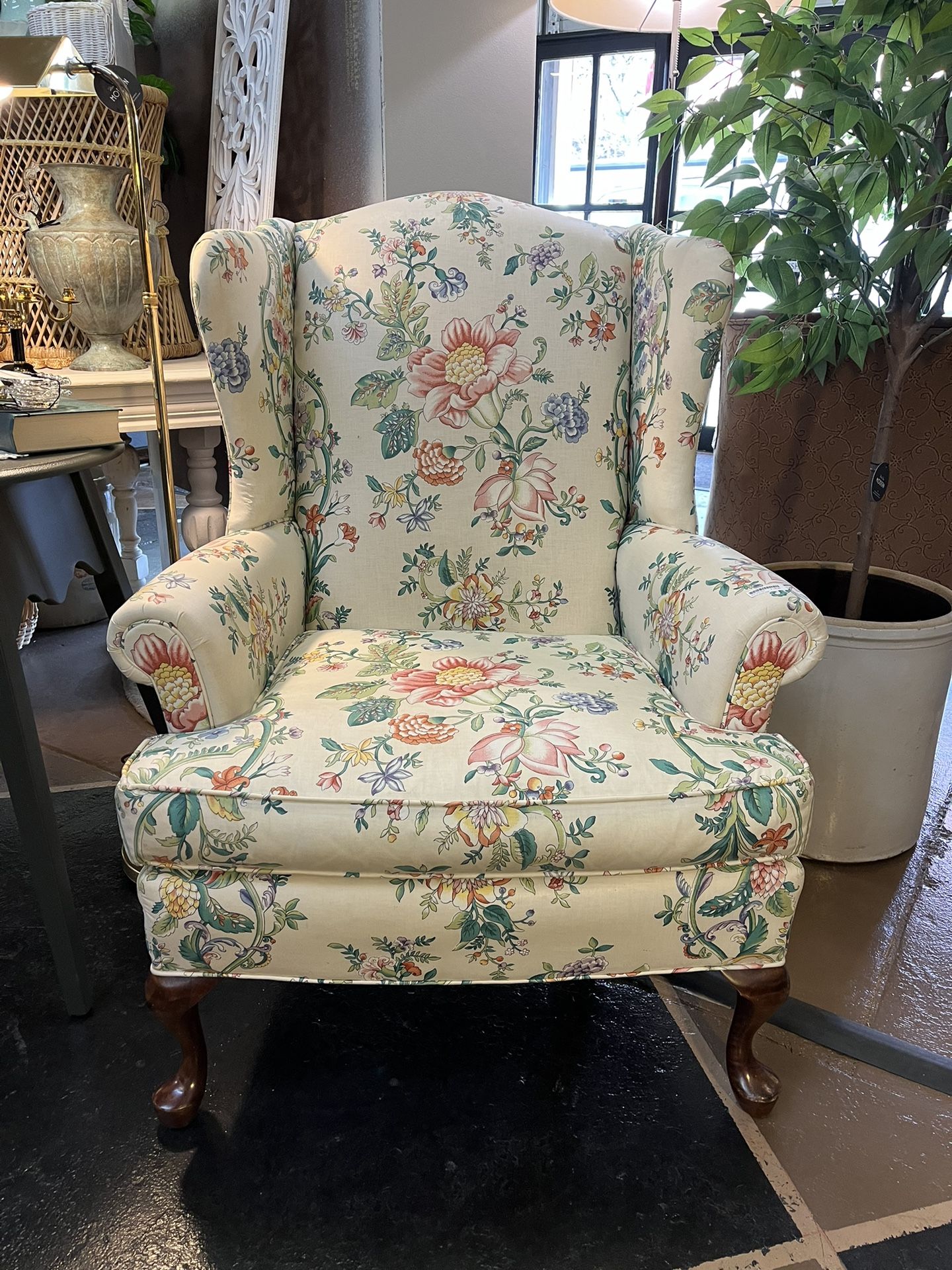 Bright Floral Wingback Arm Chair 