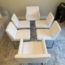  6 White Restoration Hardware Emery Fabric Dining chairs. RH. Kitchen, dining room. 