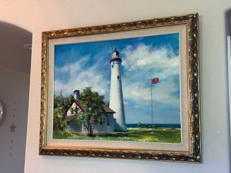 Original Signed Oil Painting - Lighthouse Coastal Landscape
